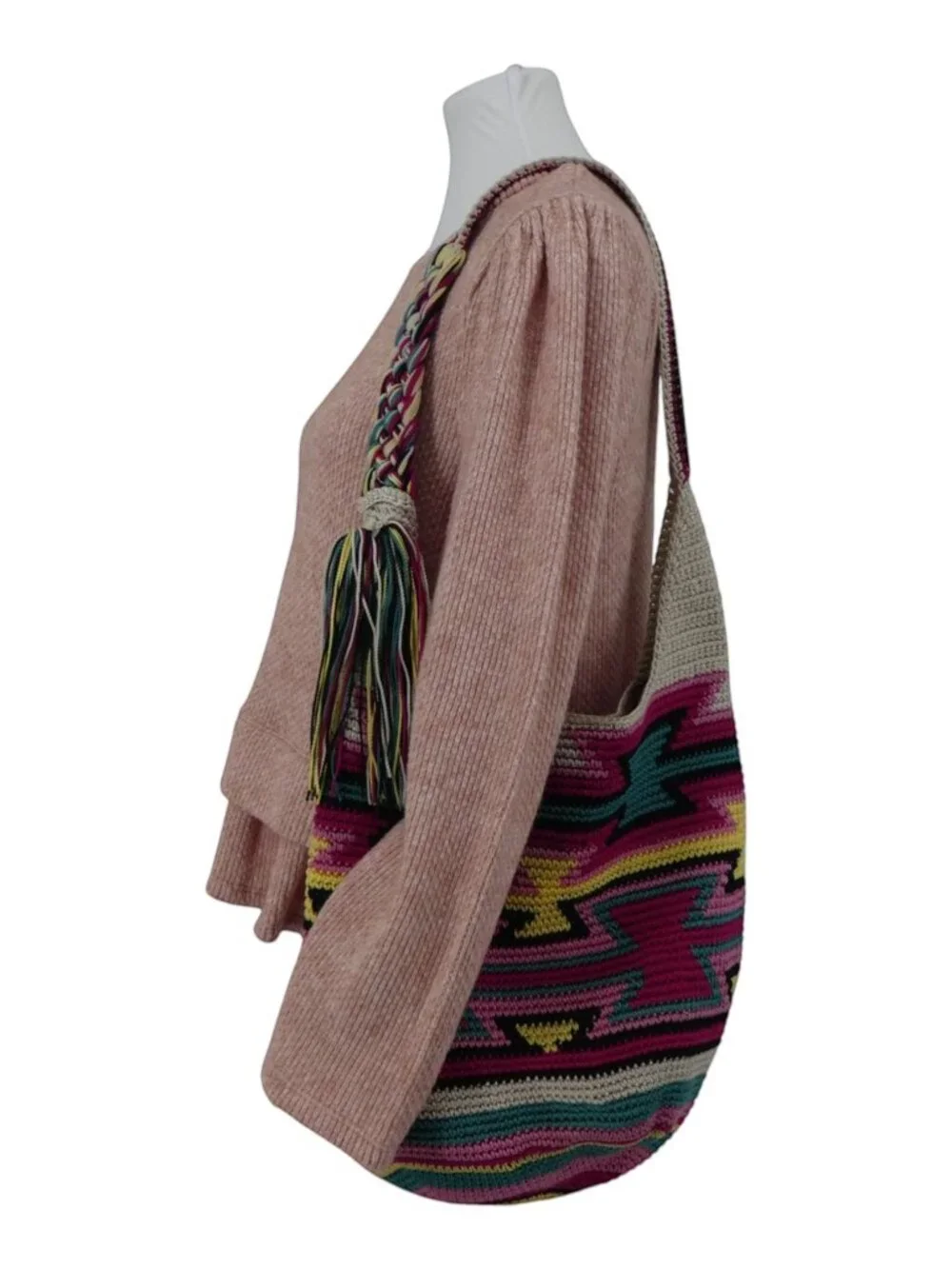 The Sak Back to Bali Artisan Made Multicolor Crochet Hobo Shoulder Bag